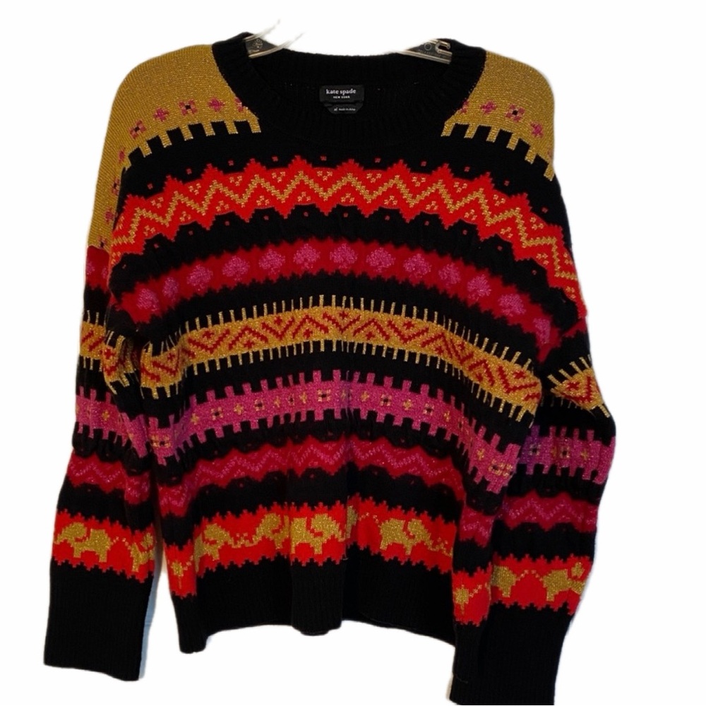 Kate Spade Carnival Fair Isle Wool Blend Grandma Core Artsy Sweater Size XL